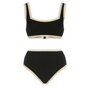 LISA MARIE FERNANDEZ SAILOR PIPED BIKINI BLACK CREPE NATURAL SIZE SMALL